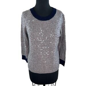 J.CREW Gray & Navy Blue Scattered Sequin Embellished Wool Mohair Sweater M